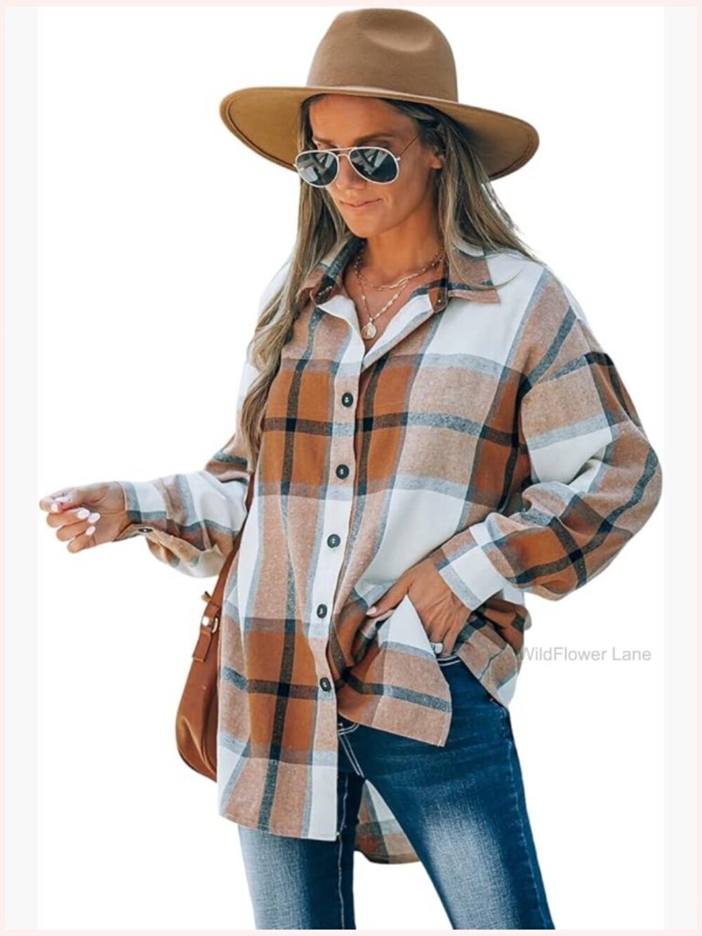 Women's V-Neck Plaid Button Down Shirt